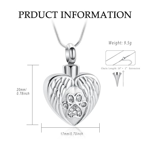 Heart Paw Print Urn Necklace for Ashes for Pet Stainless Steel Pendant - color: Customize