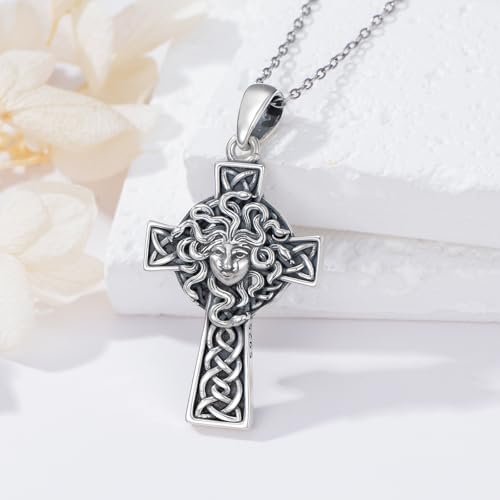 PROESS Cross Necklace for Women Men Sterling Silver Rose/Sunflower Cross Pendant Religious Jewelry Christmas Birthday Mothers' Day Gifts - color: 14-Medusa Goddess