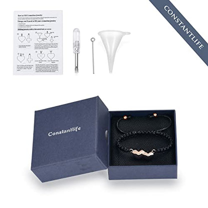 constantlife Double Heart Cremation Bracelet for Ashes for Women Stainless Steel Pendant Urn Memorial Jewelry Loved Ones Human Pet Funeral Keepsake Gift - color: Rose Golden