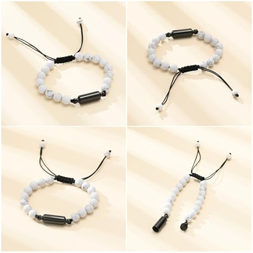 Tiger Eye/Lava Stone Urn Bracelet for Ashes Cremation Jewelry Adjustable Beaded Ashes Bracelet Keepsake Memorial Jewelry - color: Black-White Stone