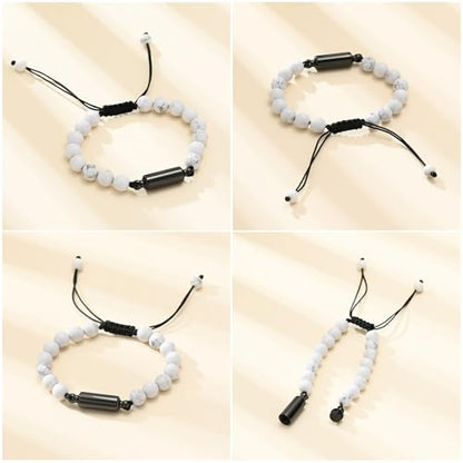 Tiger Eye/Lava Stone Urn Bracelet for Ashes Cremation Jewelry Adjustable Beaded Ashes Bracelet Keepsake Memorial Jewelry - color: Black-White Stone
