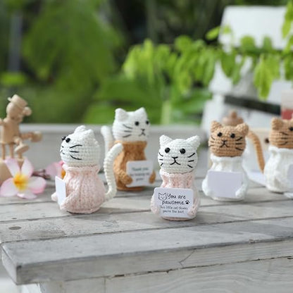 Positive Crochet Animals Cat – “You are Pawsome” Valentines Day Gifts for Him Her Boyfriend Girlfriend Women Teens, Emotional Support & Cheer Up Present, Teacher Appreciation, Birthday Gift - color: Cat-white-awesome