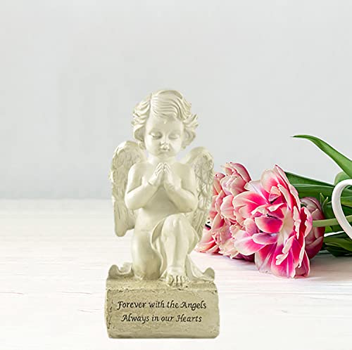 Memorial Angel Statue, 6.5 Inch Resin Sympathy Cherub Remembrance Decor | Prayerful Accent For Graves, Gardens, Shelves And Tribute Spaces - size: 6.5