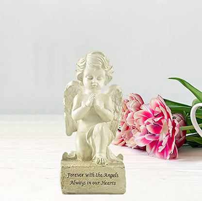 Memorial Angel Statue, 6.5 Inch Resin Sympathy Cherub Remembrance Decor | Prayerful Accent For Graves, Gardens, Shelves And Tribute Spaces - size: 6.5