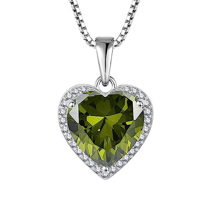 925 Sterling Silver Halo Heart Necklace for Women | Lwsary Love Heart Necklace, Heart Cut Birthstone Jewelry for Her - color: Olive Green