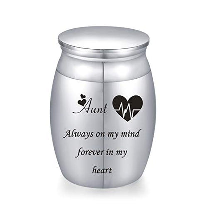 Decorative Memorial Keepsake Urns for Cremains Stainless Steel Mini 1.57 Inch High Small Funeral Urns Cremation Ashes Holder for Family Members - style: Aunt