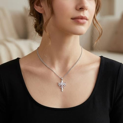 Necklace for Women 18K White Gold Plated Breast Cancer/Stethoscope Cross/Miscarriage Pendant Necklace Jewelry Gifts for Women - style: Breast Cancer