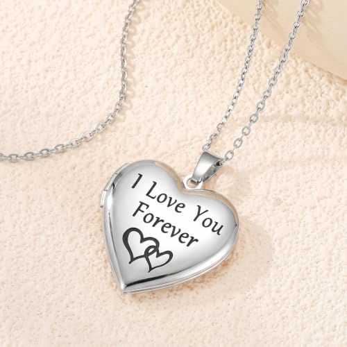 PHOCKSIN Personalized Locket Necklace for Women Photo Necklace with Customized Picture Birth Flower Birthstone Customizable Birthday Gifts - color: #16 Heart Silver Forever
