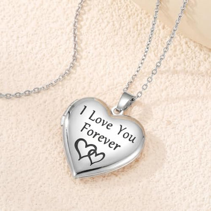 PHOCKSIN Personalized Locket Necklace for Women Photo Necklace with Customized Picture Birth Flower Birthstone Customizable Birthday Gifts - color: #16 Heart Silver Forever