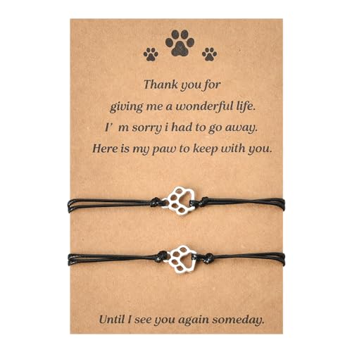 Memorial Bracelet for Pet Loss - Sympathy Paw Print Friendship Bracelets for 2 - Remembrance Gifts for Cat & Dog Lovers