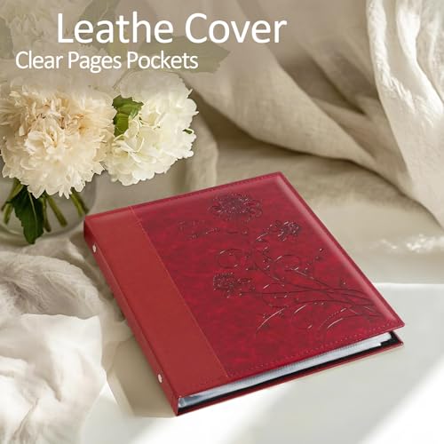 Photo Album 8x10 2 Packs Clear Pages Pockets Leathe Cover Slip Slide in Photo Album Each Holds 50 Vertical 8x10 Photos Picture Book for Wedding Family (Red) - color: Red, size: 50 Pockets/2PK