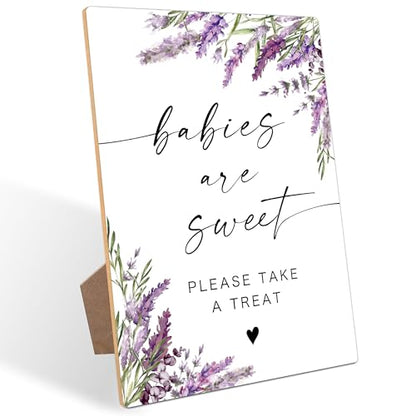 Babies Are Sweet Sign, Lavender Baby Shower Table Signs, Centerpieces for Tables, Gender Reveal Gifts Ideas, Purple Floral Wooden Sign with Stand for Gender Reveal Party and Baby Shower Activities, 38 - color: Babies are38