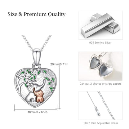 TUGHRA Locket Necklaces That Holds Picture Sterling Silver Elephant Locket Heart Pendant Necklace Photos Jewelry Gifts for Women Teen Mom Daughter - style: 05-White Gold