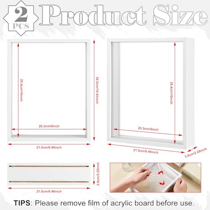 2 Pack 8 x 10 Floating Picture Frame 3d Farme Wooden Shadow Box Frames for Dried Flower Plant Specimen DIY Artwork Display Frame for Tabletop Decor