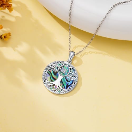 Tree of Life Necklace 925 Sterling Silver Abalone Shell Celtic Knot Tree Pendant Necklace Jewelry Gifts for Women Birthday Christmas - style: Style2