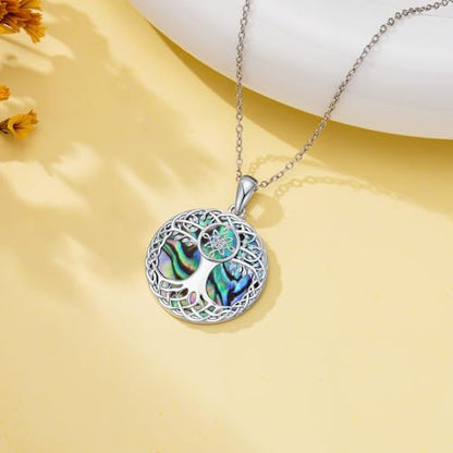 Tree of Life Necklace 925 Sterling Silver Abalone Shell Celtic Knot Tree Pendant Necklace Jewelry Gifts for Women Birthday Christmas - style: Style2