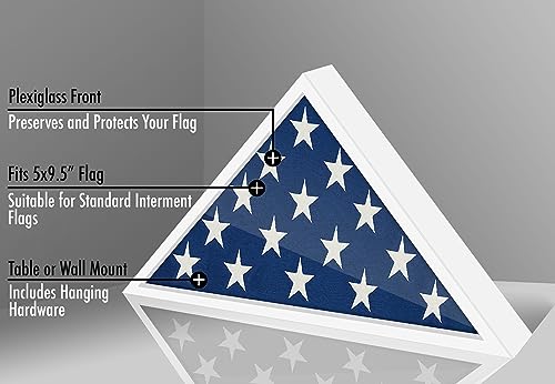 Americanflat Large Flag Display Case for Folded 5x9.5' Burial Flags - Engineered Wood Display Box for Wall or Tabletop - Silhouette Collection - White - color: White, style: 5x9.5 Burial Flag