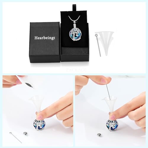 Hearbeingt Teardrop Urn Necklaces for Ashes Tree of Life Memorial Locket - color: Tree of Life-Silver