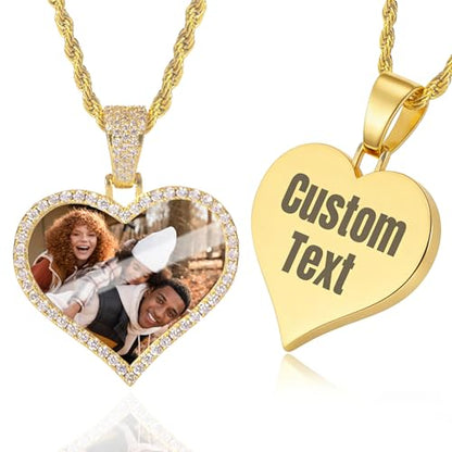 HJX Custom Circle Chain with Wings, Memorial Picture Necklace for Men Womem - color: 4-heart