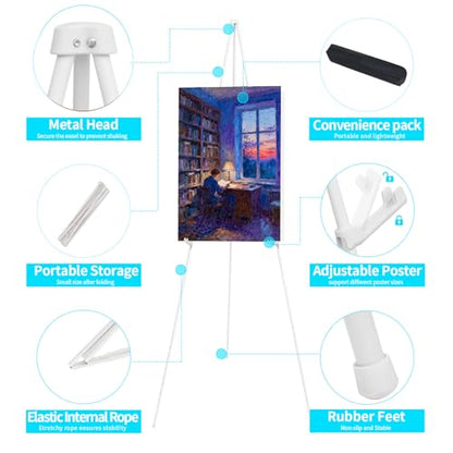 MXG 7-66" Adjustable Metal White Easel Stand for Painting, Sign & Display | Quick Setup Tripod Display Stand with 2 Clips, Portable Foldable Art Easel for Wedding,Posters & Exhibition - color: White