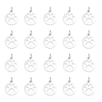UNICRAFTALE 20Pcs Cute Dog Paw Print Charm 14Mm Flat Round Stainless Steel Charm Pendants, Puppy Pet Animal Footprint for DIY Necklace Jewelry Making