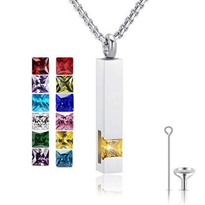 YOUFENG Urn Necklaces for Ashes Birthstone Cube Urns for Human Ashes Memorial Cremation Urn Locket Keepsake Ashes Jewelry - style: Silver - November