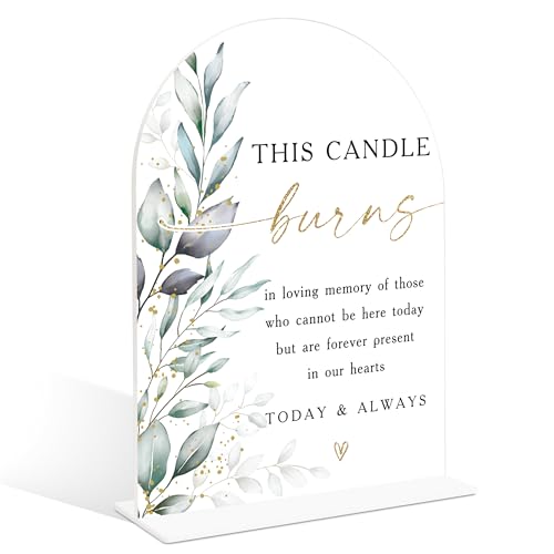 Acrylic Wedding Signs, Greenery Theme This Candle Burns in Loving Memory of, Memorial Table Sign for Wedding, Bridal Shower Table Decor with Stand, Engagement, Anniversary, Newlywed Event Supplies, 25 - color: This Candle Burns in Loving Memory of Sign, 2