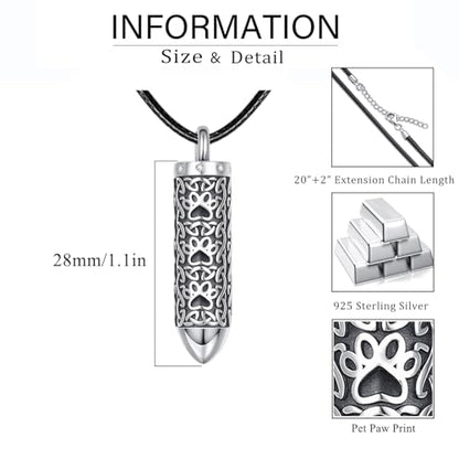 Dreamboat Pet Cremation Urn Necklaces for Dog Cat Ashes 925 Sterling Silver Paw Print Keepsake Pendant Memorial Jewelry Gifts for Women Men - style: 01C- Vial