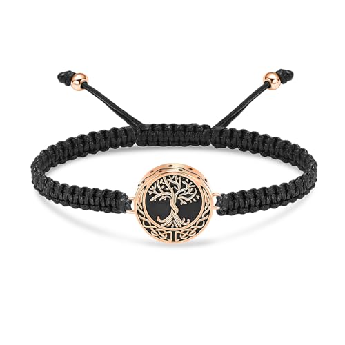 shajwo Cremation Jewelry Tree of Life Urn Bracelet for Ashes for Women Men Adjustable Memorial Keepsake Rope Bracelet - color: Rose Gold