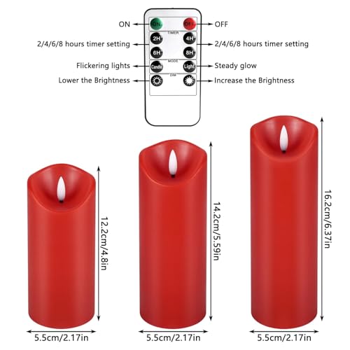 fclayvts 24 Pack Red LED Candles with Remote & Timer - Flameless Pillar Candles with 3D Flickering Flame, Battery Operated for Christmas Tree, Table Centerpieces, Party Decor - size: 24-Pack-Red