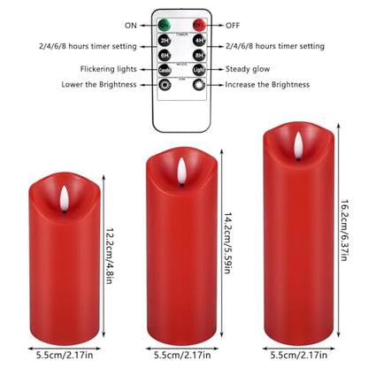 fclayvts 24 Pack Red LED Candles with Remote & Timer - Flameless Pillar Candles with 3D Flickering Flame, Battery Operated for Christmas Tree, Table Centerpieces, Party Decor - size: 24-Pack-Red
