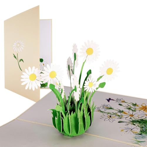 iGifts And Cards White Daisy Bouquet 3D Pop-Up Card in Full Bloom 4.75x6.75 | Spring Floral Keepsake, Mother's Day, Get Well, Sympathy, Birthday For Her, Garden Lover, Wife, Friend, Bouquet Design - color: White Daisies