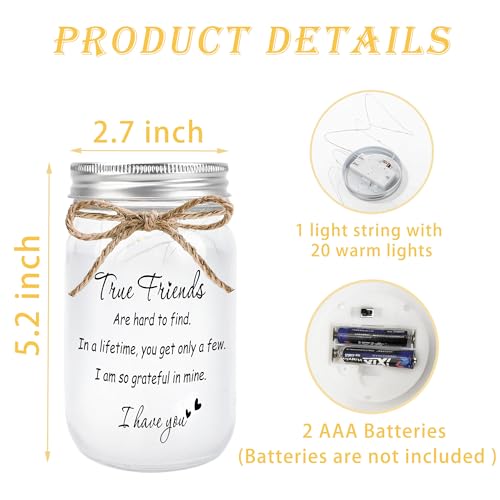 Best Friend Gift for Women Mason Jar Night Light True Friends - color: Transparent