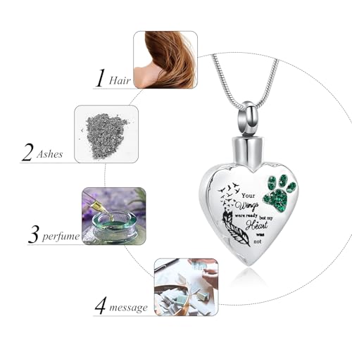 memorial jewelry Your Wings were Ready, But My Heart was Not Stainless Steel Carved Locket Cremation Urn Necklace for Pet Dog Cats - color: Your Wings-Green