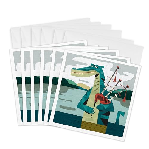 3dRose, Funny Cool Loch Ness Monster Playing Bagpipes Music Abstract, 6 Greeting Cards with envelopes - size: 6 Greeting Cards with envelopes