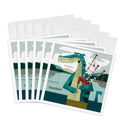 3dRose, Funny Cool Loch Ness Monster Playing Bagpipes Music Abstract, 6 Greeting Cards with envelopes - size: 6 Greeting Cards with envelopes