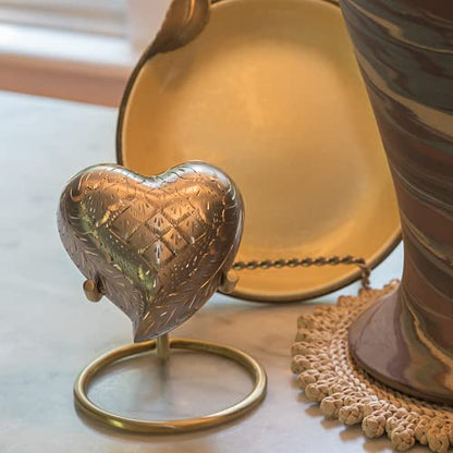 Platinum Elegance Heart Keepsake Cremation Urn for Ashes, Brass, Silver Urn, Keepsake Sized Cremation Urn, 3 Inches Wide - color: Platinum Elegance