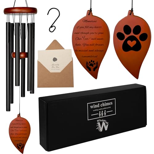 Pet Memorial Wind Chimes For Dogs - 32.5" Pet Remembrance Wind Chime - Dog Memorial Gifts For Loss Of Dog - Prime Bereavement Gift Idea For Loss Of Cat Sympathy Gift - Bereavement Gifts Dogs - color: Black - Pet
