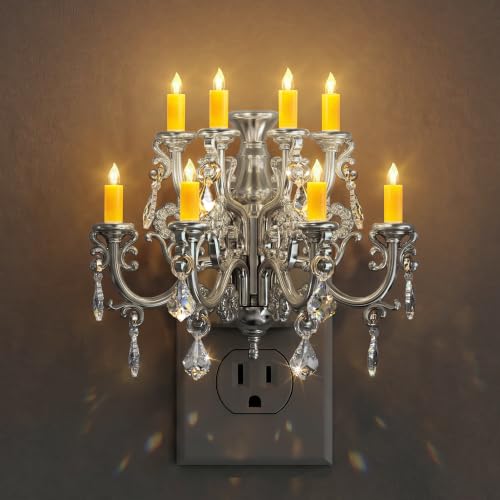 Briignite Chandelier Night Light,Sliver Vintage Night Lights Plug into Wall | Dusk to Dawn Light Sensor, Dimmable Sliver Nightlight Plug in, 3000K Soft White for Bathroom Bedroom Hallway Kitchen Decor - color: Silver, size: 1 Pack
