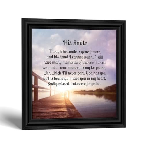 Crossroads Home Décor His Smile, in Memory of a Loved one, Loving Memory Gift, 8663B | Sympathy Gifts for Loss of Loved One, Memorial Gifts for Loss of Dad, In Memory of Dad, Grief Gifts for Husband or Grandpa - color: Black, size: 8"L x 8"W