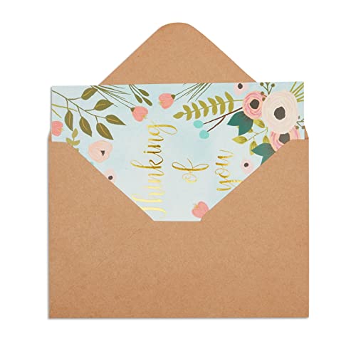 BEST PAPER GREETINGS 48 Pack Thinking of You Cards Bulk with Brown Envelopes, Gold Foil and Floral Design (4x6 In) - Thinking of You Cards with Envelopes
