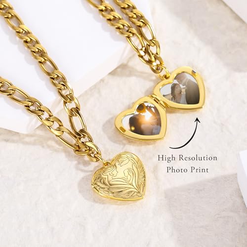 TUGHRA Gold Locket Bracelet for Women, 925 Sterling Silver Heart Photo Bracelet Lockets Memorial Keepsake Jewelry Gift for Mom, Wife, Daughter Mother's Day Birthday - style: C-Mother and Daughter