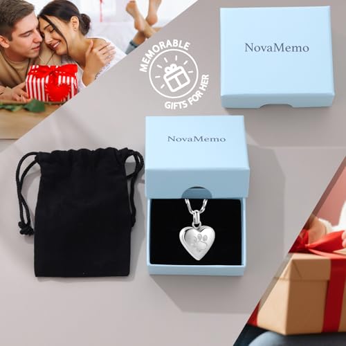 Paw Print Heart Urn Necklace for Pet Ashes Cremation Jewelry Memorial Keepsake Pendant for Dog/Cat Stainless Steel Ash Holder Necklace - color: Customize