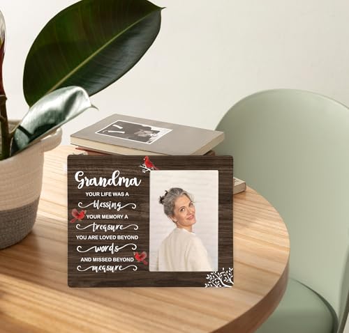 Grandma Memorial Wooden Picture Frame, In Loving Memory Remembrance Photo Frame Gifts for Grandma, Bereavement Sympathy Wooden Frame for Loss of Grandma, 4x6 inch Photo - style: Grandma Remembrance Memorial