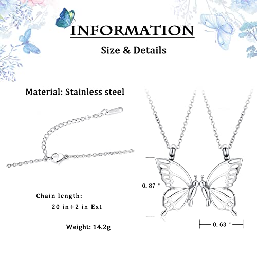 constantlife 2 Pack Butterfly Urn Necklaces for Ashes for Women Girls Stainless Steel Pendants Cremation Keepsake Jewelry Mother Daughter Sister Friendship Memorial Gifts - color: Customize-A