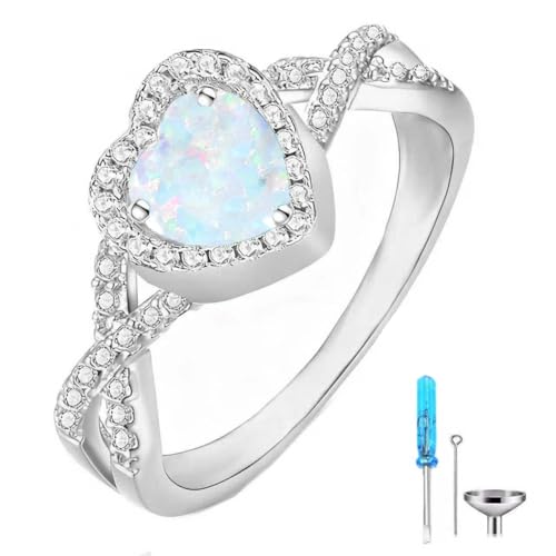 Birthstone Cremation Urn Rings for Ashes for Women 925 Sterling Silver Heart Cut Gemstone with Moissanite Urn Keepsake Ring Memorial Cremation Jewelry Hold Loved Ones Ashes