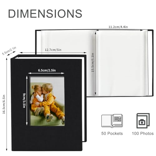 Photo Albums 4x6 Pictures, Polaroid Photos Album Book, Photo Book Small Linen Cover Photo Album, 50 Page Holds 100 Pictures, Photobook for Valentines Day, Anniversary, Vacations, Wedding Baby Black - color: Black