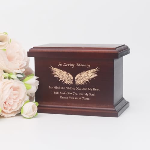 6 Inch Small Wooden Urn for Human Ashes - Keepsake Urn for Men & Women, Funeral Ashes Holder, Wooden Urn Box and Casket with Wing Design - size: Design: Wing