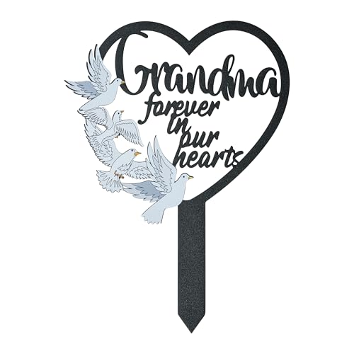 BUoonyer Stake Graves Cemetery Decorations - Grandma Metal Memorial Grave Markers, Grandmother Heart Graveyard Sympathy Plaque, Dove Remembrance Graveside Burial Decor Sign for Outside Yard Garden - style: Grandma