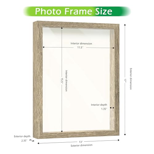 FrameWorks 12x16 Driftwood Wooden Shadow Box Frame – Soft Felt Back, Tempered Glass, and Included Elegant White Ball Push Pins - color: Natural, size: 12"x16"